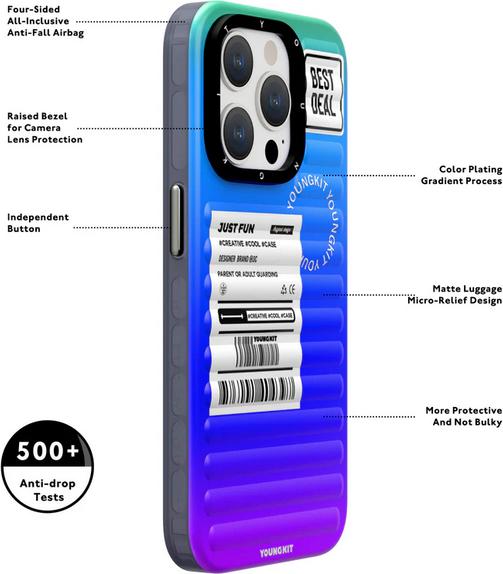 Actual product image Youngkit Case Colour-Gradient Luggage-Inspired Case t/blue (Apple iPhone 15)