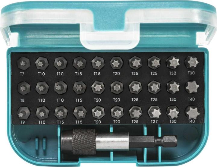 Image du produit Makita P-73352 Jeu de bits 31 parties TORX intérieur (Six pans creux TX M7, Rond à six pans creux TX M8, Six pans creux TX M9, Six pans creux TX M10, Six pans creux TX M15, Six pans creux TX M20, Six pans creux TX M25, Six pans creux TX M27, Six pans creux TX M30, Six pans creux TX M40)