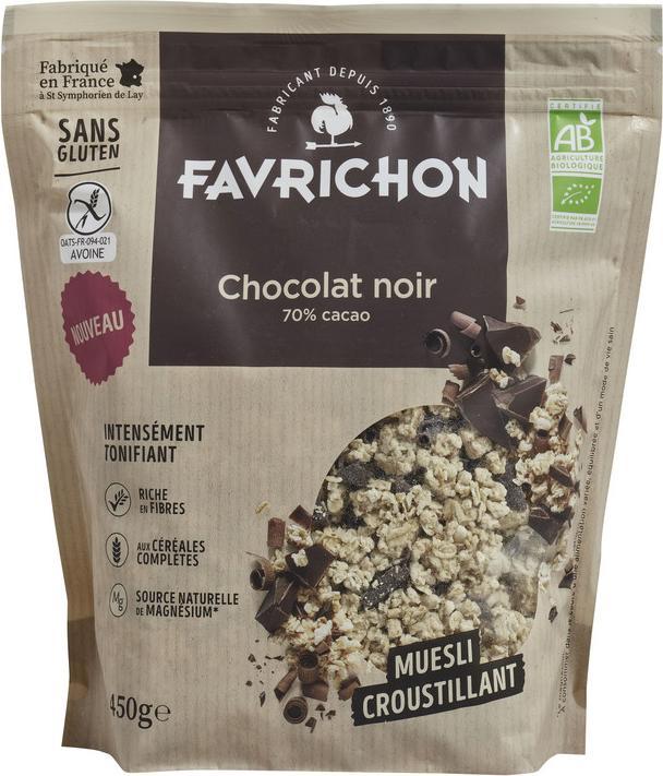 Image du produit J.Favrichon Muesli croustillant chocolat noir 70% cacao (450 g)