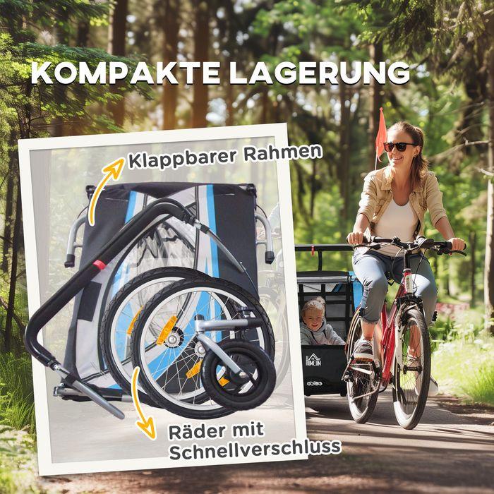 Image du produit Swisshandel24 Remorque vélo 2en1, pivotant à 360°, acier Oxford, bleu+noir