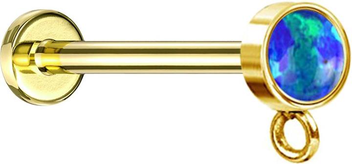 Produktbild Star Piercing Micro Labret Innengewinde vergoldet mit Zylinder Opal blau Ring für Anhänger (Chirurgenstahl 316L)