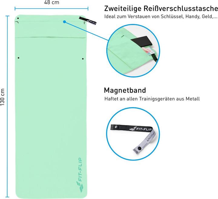 Immagine prodotto Fit-Flip Fitnesshandtuch Mikrofaser mit Reissverschlusstasche 130x48cm (130 x 48 cm)