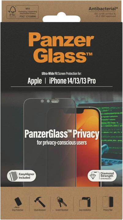 Image du produit PanzerGlass Protection d'écran Ultra Wide Fit Privacy iPhone 14 (1 pièce(s), Apple iPhone 13, Apple iPhone 13 Pro, Apple iPhone 14)