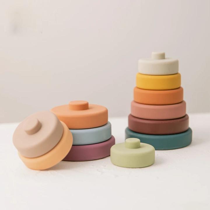 Produktbild Activity Board 6pcs Baby Bauklötze Spielzeug Runde Form Konstruktion Spielzeug Kinder weiches Silikon Stapeln