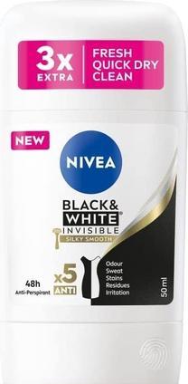 Produktbild NIVEA Solid antiperspirant Black & White Invisible Silk y Smooth 50 ml (Stick, 50 ml)