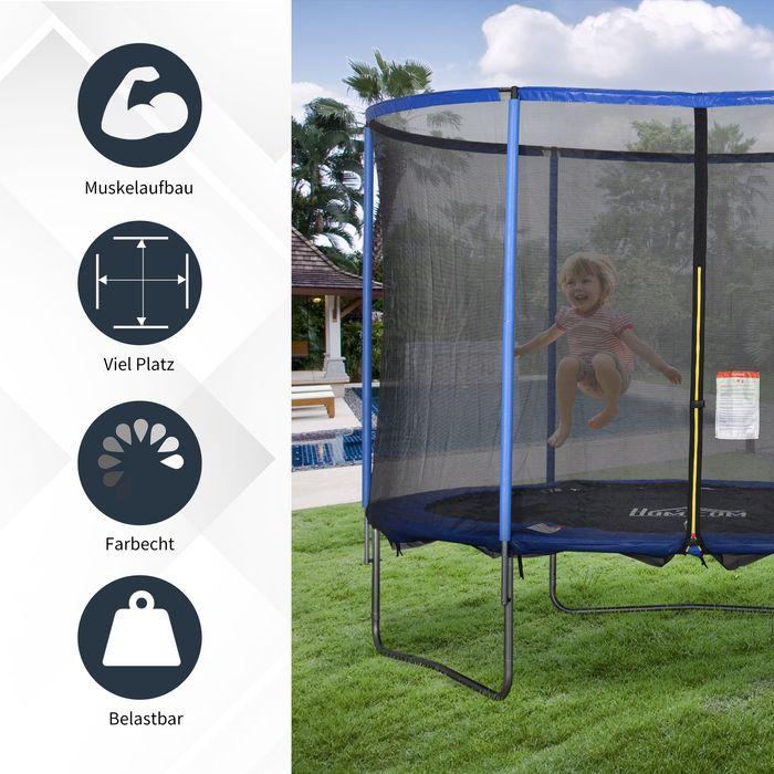 Produktbild Swisshandel24 Trampolin mit Sicherheitsnetz Gartentrampolin für Innen- und Aussenbereich Fitnesstrampolin Stahl Bl (305 cm)