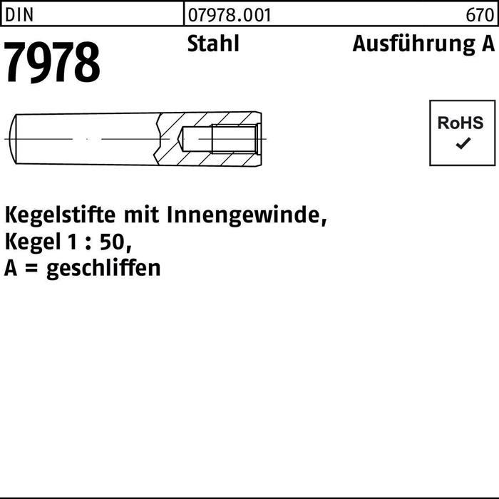 Produktbild Kegelstift DIN 7978/ISO 8736 m.Innengewinde A 6 x 40 Stahl Kegel 1:50 DIN 7978