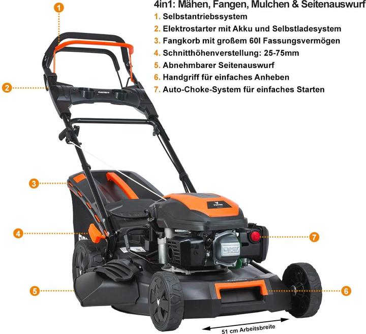 Produktbild Fuxtec Benzin Rasenmäher FX-RM5170eS mit e-Start-Funktion (Benzinbetrieb)