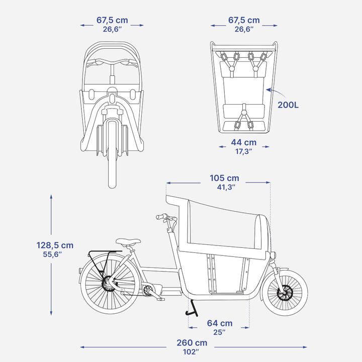 Actual product image Btwin E-cargo bike Cargobike Long John F900E Family yellow