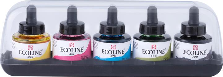 Actual product image Talens PRIMARY - Ecoline Set (Magenta, Black, Sky blue, Lemon, Green, 150 ml)
