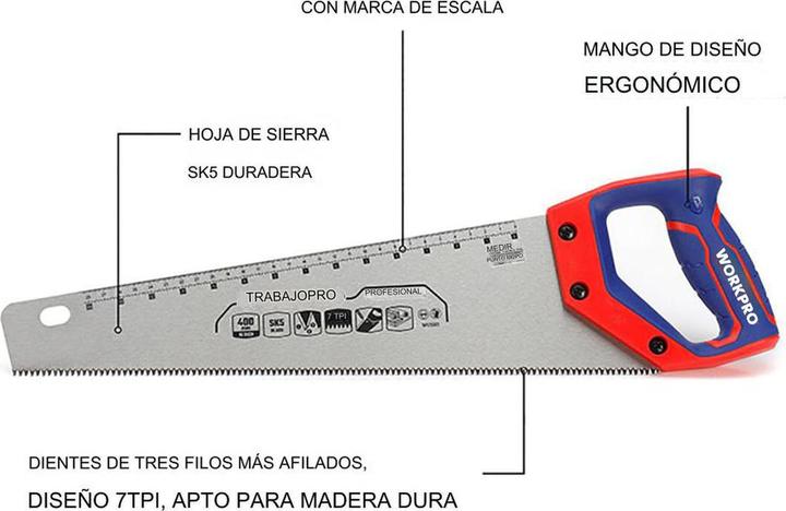 Actual product image Workpro WP215005 Foxtail saw 400 mm