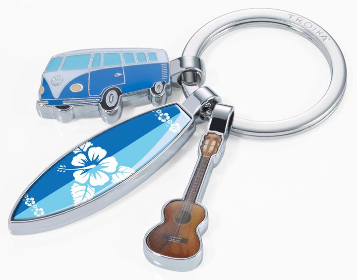 Troika SURFMATE T1 Schlüsselanhänger mit 3 Anhängern, glänzend grau/mehrfarbig