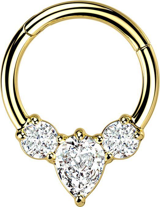 Immagine prodotto Star Piercing Anello Micro Segment con cerniera a goccia placcato oro con due cristalli rotondi argento (Acciaio chirurgico 316L, senza ottone)