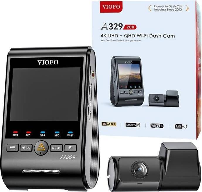 Actual product image Viofo A329 2CH 4K 60FPS + 2K WiFi, GPS (Wi-Fi, GPS receiver, Accelerometer, Built-in microphone, 4K)