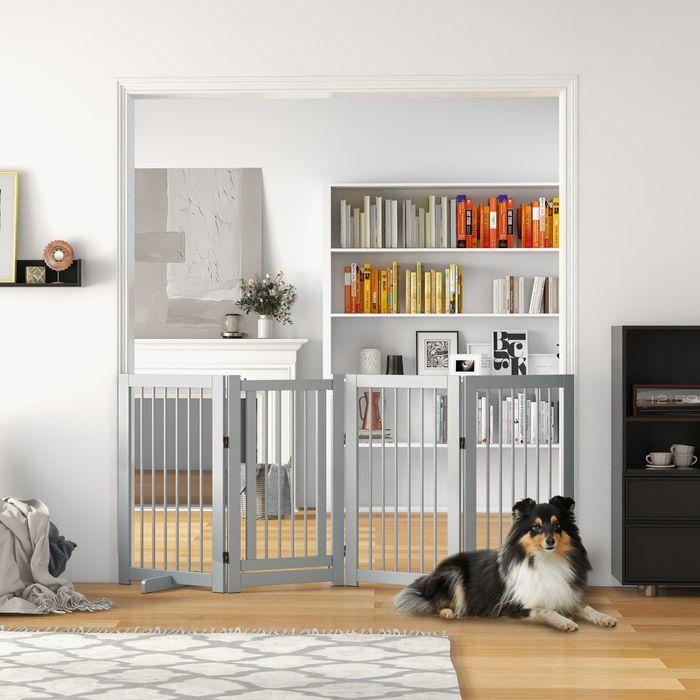 Immagine prodotto Swisshandel24 Absperrgitter Hunde 91 cm Schutzgitter aus Holz Hundegitter mit Tür faltbar