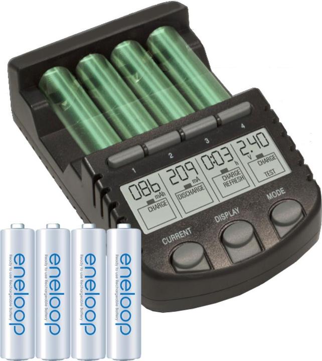 Sanyo Chargeur rapide LCD Eneloop AAA HR-4UTGA et BC-700 (4 pcs, AAA, 700 mAh, Piles rechargeables + chargeur)