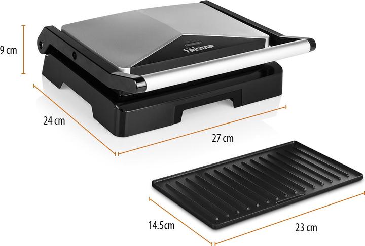 Produktbild Tristar Kontaktgrill – Antihaftbeschichtet, 23 x 14.5 cm Grillplatte, 1000 Watt
