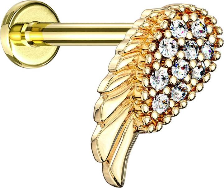 Produktbild Star Piercing Micro Labret Innengewinde 14k vergoldet Engelsflügel (Messing, Chirurgenstahl 316L)
