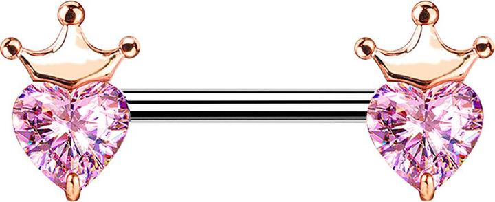 Image du produit Star Piercing Barbell rosegold Kristallherz pink mit Krone (Acier chirurgical 316L, Laiton)