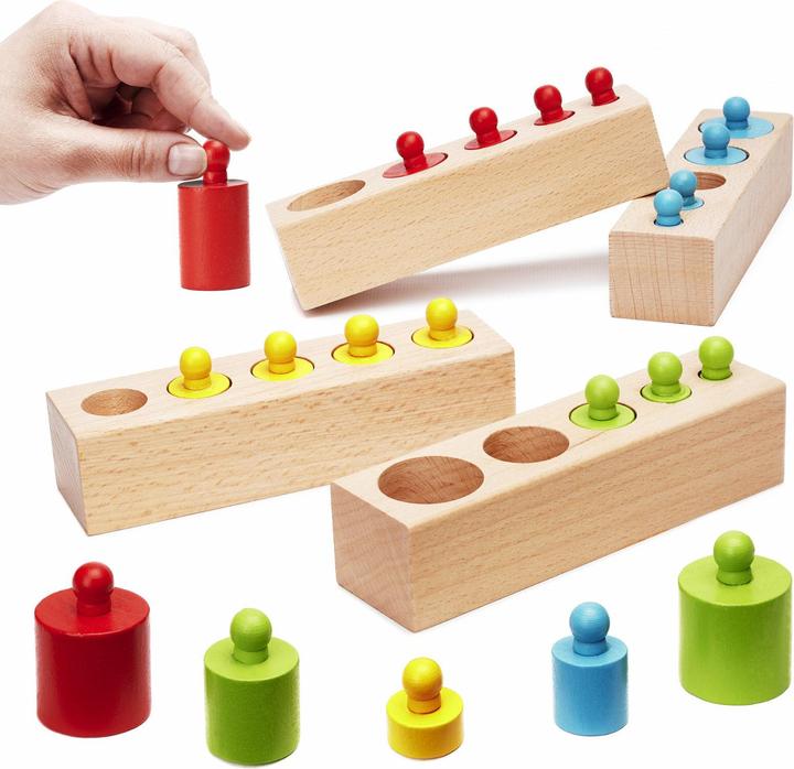 Ikonka Montessori Holzzylinder Gewichte bunt