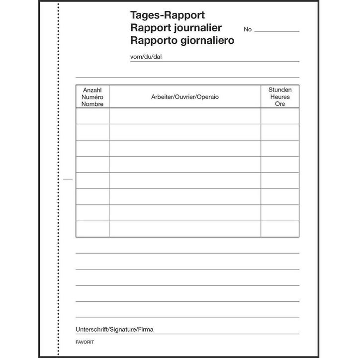 Produktbild Favorit Durchschreibebuch Tages-Rapporte mit Selbstdurchschreibepapier (100 x)