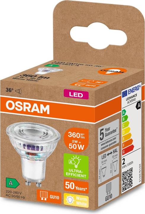 Productafbeelding Osram Reflektorlampe (GU10, 2 W, 360 lm, 1 x, A)
