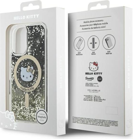 Immagine prodotto Hello Kitty HKHMP16SLGDIK iPhone 16 6.1" czarny złoty/nero oro custodia rigida Liquid Glitter Fever MagS (Apple iPhone 16)