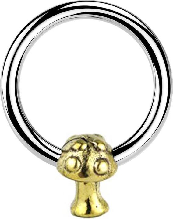 Produktbild Star Piercing Closure Ring silber Pilz vergoldet (Messing, Chirurgenstahl 316L)