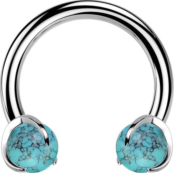 Immagine prodotto Star Piercing Micro Circular Barbell filo interno argento con due sfere di pietra turchese incastonate (Mnerale, senza ottone, Titanio G23)