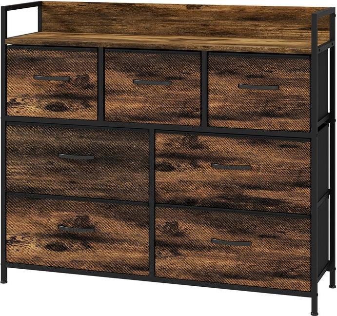 Produktbild Swisshandel24 Kommode, Sideboard mit 7 Stoffschubladen, Industrial Design, Stahlrahmen, 98x29x85cm, Braun/Schwarz