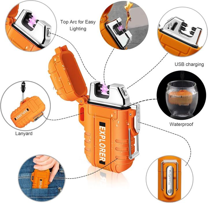 Image du produit Swissdetector Briquet électrique à double arc - rechargeable USB - étanche - Orange