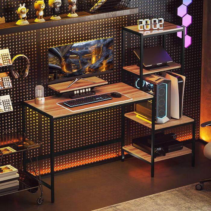 Immagine prodotto Swisshandel24 Schreibtisch Computertisch mit Monitorständer, CPU-Ständer, Druckerablage, Braun