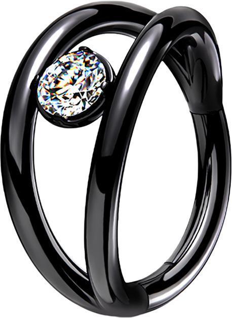 Produktbild Star Piercing Micro Segmentring klappbar schwarz doppelring mit Kristall (ohne Messing, Chirurgenstahl 316L)