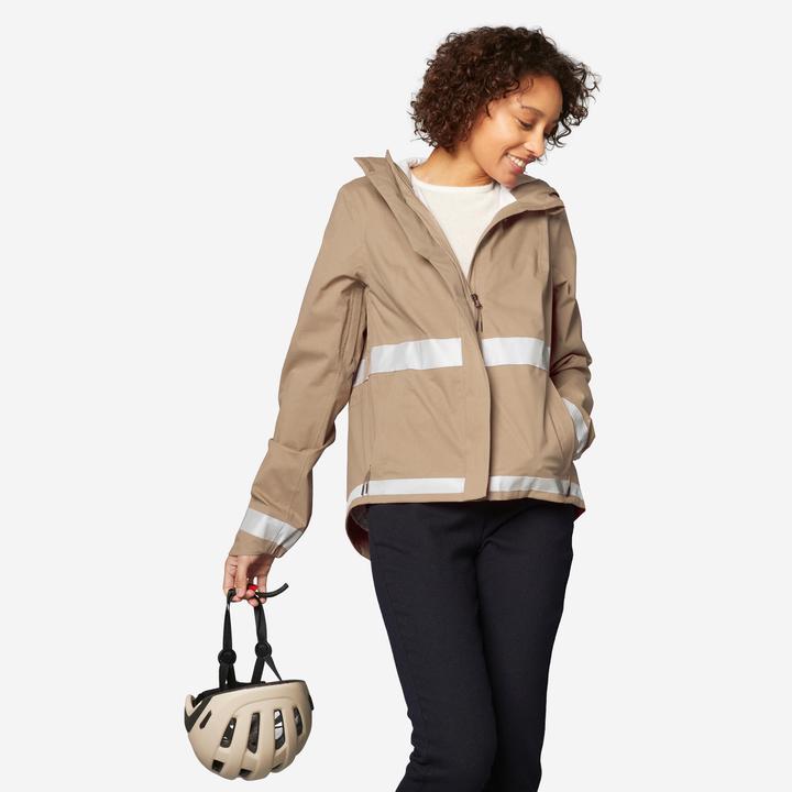 Produktbild Btwin Women's City Cycling Night Visibility Rain Jacket 540 - Beige (L)