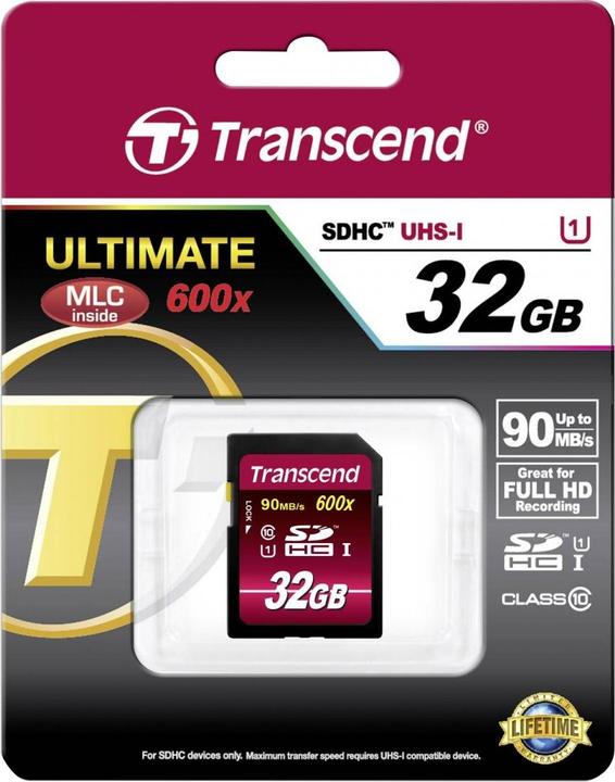 Image du produit Transcend SDHC Ultimate 600x (32 Go, SDHC, U1, UHS-I)