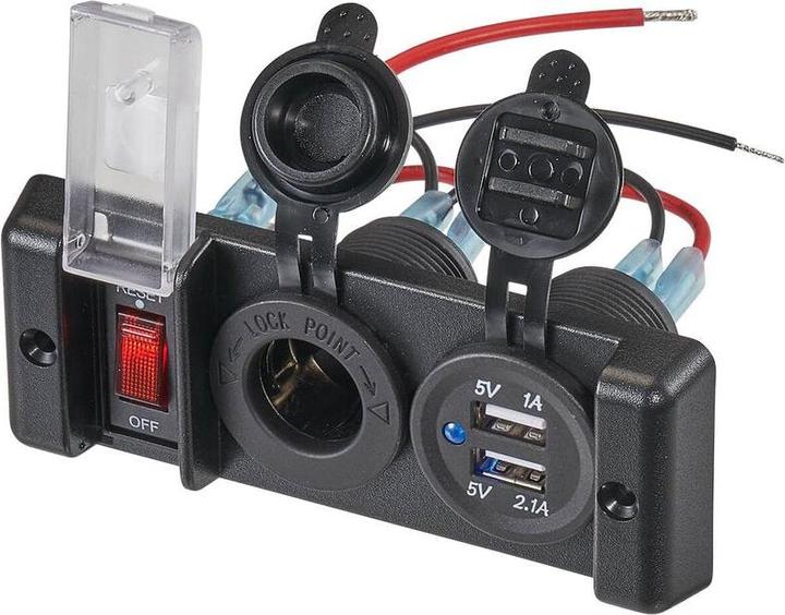 Actual product image Ective Car installation console with 2x USB ports and 12V on-board power socket