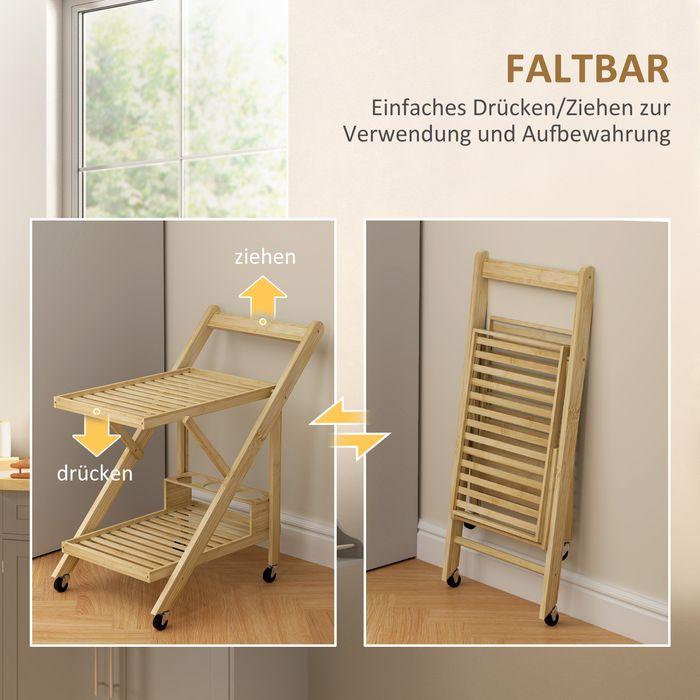 Produktbild Swisshandel24 Küchenwagen Servierwagen mit Arbeitsplatte, 2 Ebenen, Weinregal, für Büro Natur