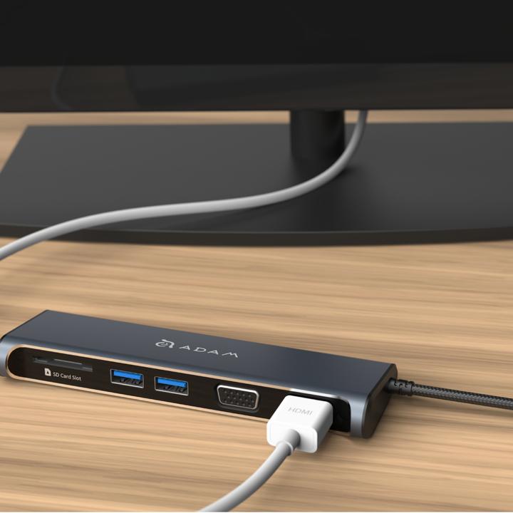 Produktbild Adam Elements CASA HUB A03 - USB-C Multi-Port Adapter inkl. 4K HDMI und FullHD VGA, Grey (USB-C, 5 Ports)