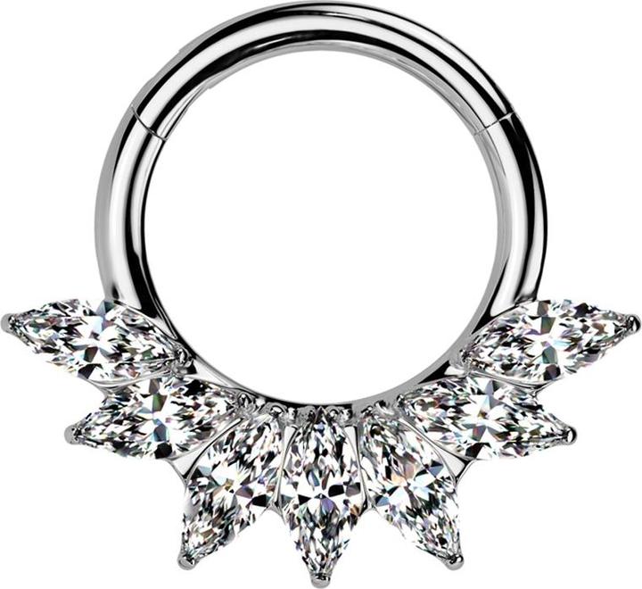 Star Piercing Micro Segmentring klappbar silber sieben Ovale Kristalle silber (ohne Messing, Titan G23)