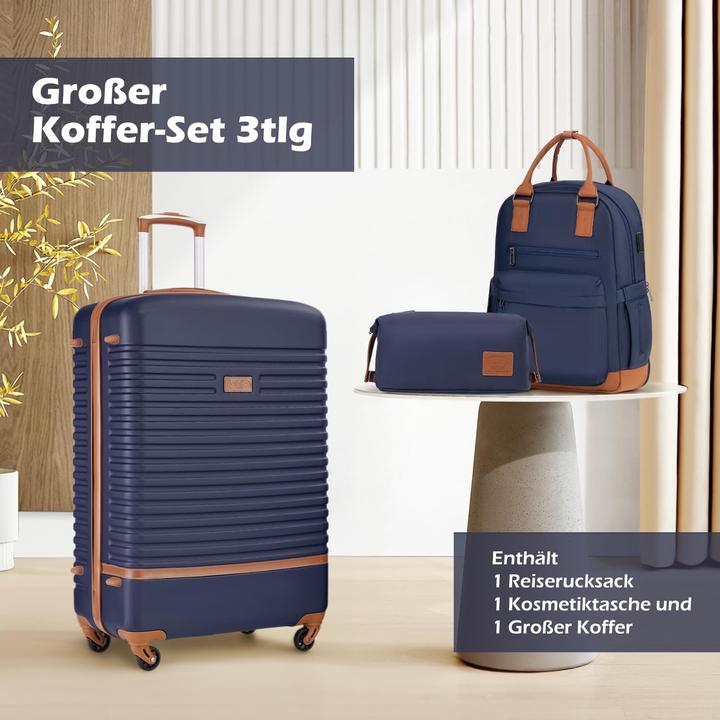 Produktbild Coolife 3-teiliges Hartschalen-Trolley-Set mit Reiserucksack (60 l, Handgepäck (bis 50l), M (50 - 90l))