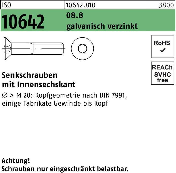 Actual product image Countersunk screw ISO 10642 hexagon socket M 12 x 50 8.8 galvanised (100 Screws per piece)
