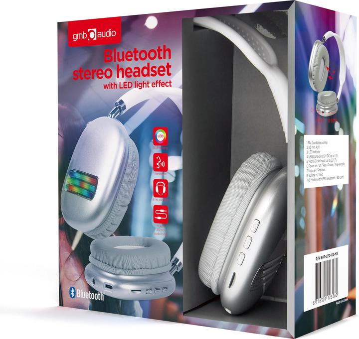 Actual product image Gembird Bluetooth stereo LED headset (8 h, Cable)