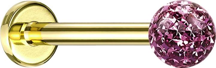 Produktbild Star Piercing Micro Labret vergoldet mit Kristallkugel hellviolett Epoxy Schutzschicht (ohne Messing, Titan G23)