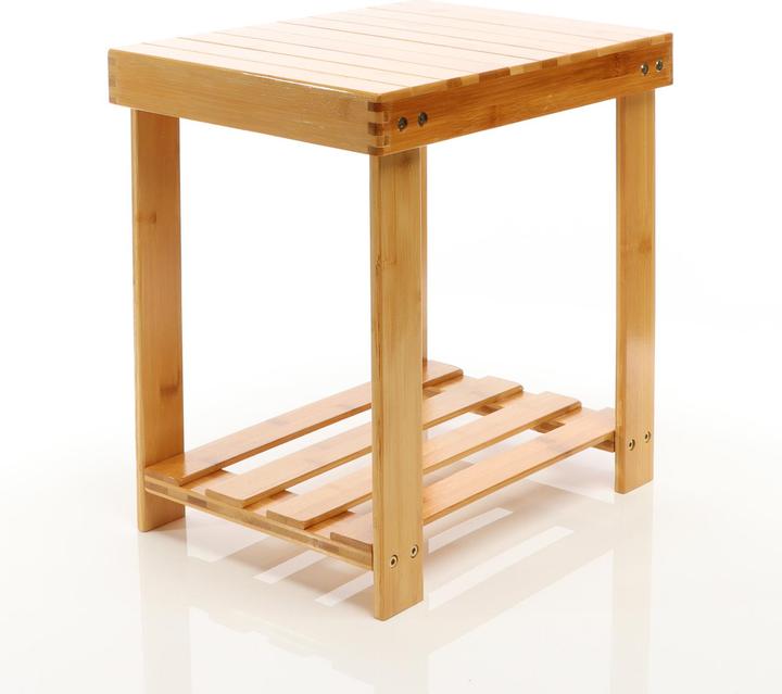 Toboli Seat Stool 440x280x408mm Bamboo Side Table End Table Wooden Bath Stool w/Shelf Natural Design