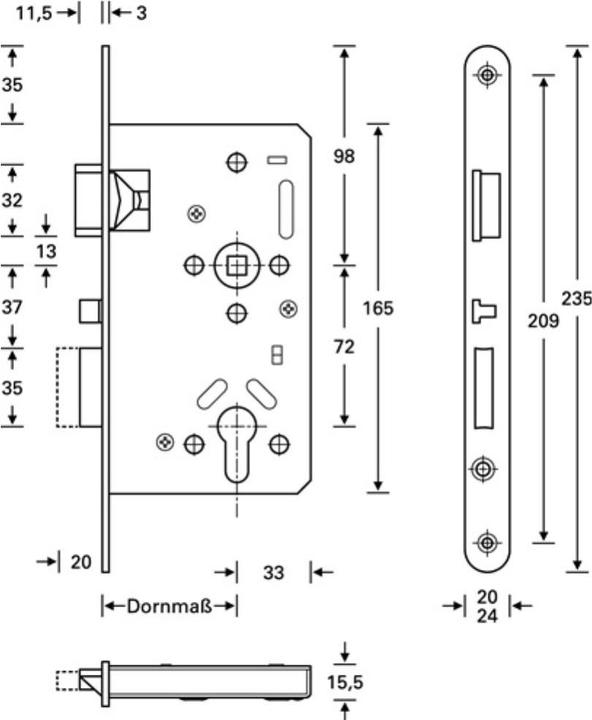 Produktbild SSF Panik-Einsteckschloss Serie 20 APK Panik-Funktion E abgerundet 20/65/72/9 mm DIN links Edelstahl... (Einsteckschloss)
