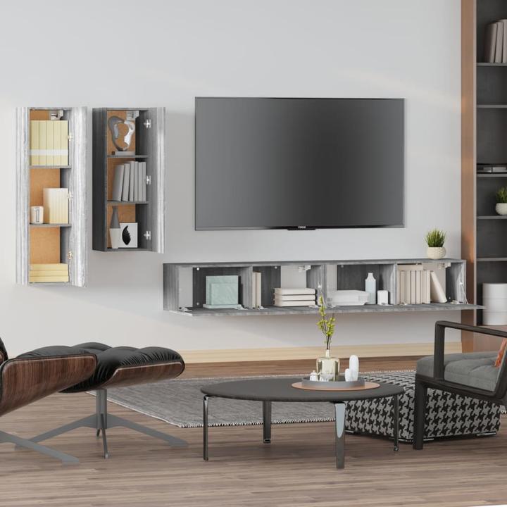 Actual product image VidaXL 4-tlg. TV-Schrank-Set Grau Sonoma Holzwerkstoff,Farbe: Grau (30 x 30 x 110 cm)