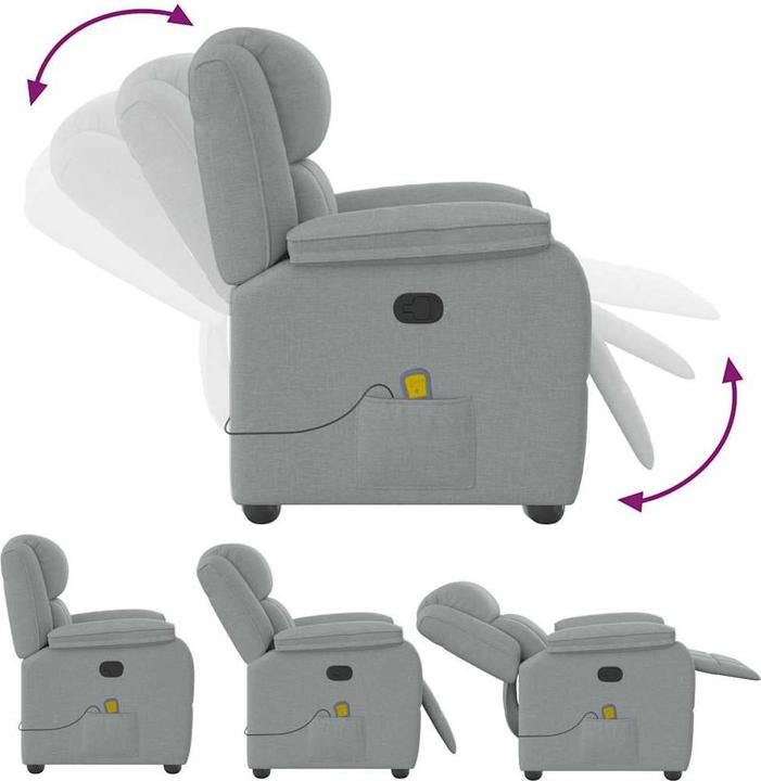 Produktbild VidaXL Massagesessel Hellgrau Stoff Massage TV-Sessel