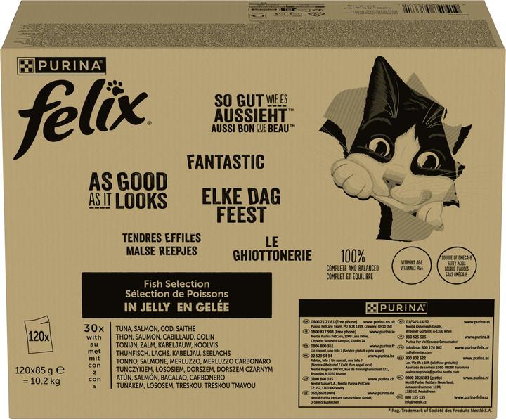 Produktbild Felix Fisch (Thunfisch, Lachs, Kabeljau, Seelachs) (Adult, 120 Stk., 10200 g)