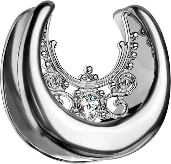 Actual product image Star Piercing Saddle silver filigree flowers and crystal (Surgical steel 316Without brass, without brass 316L surgical steel)