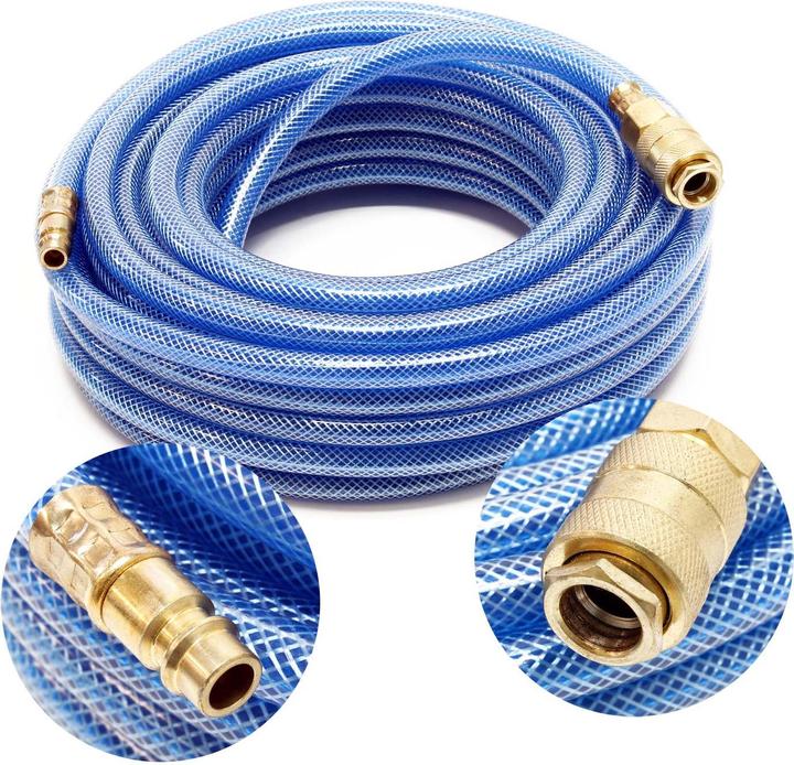 Wiltec Compressed air hose, 15m length with quick coupling, compressor hose braided hose
